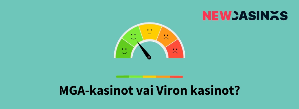 NewCasinos logo, mittari ja teksti MGA-kasinot vai Viron kasinot?