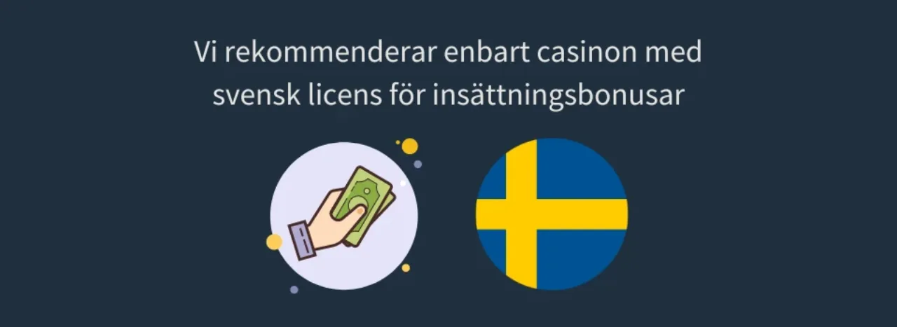 Insättningsbonus - vi listar enbart casinon med svensk licens