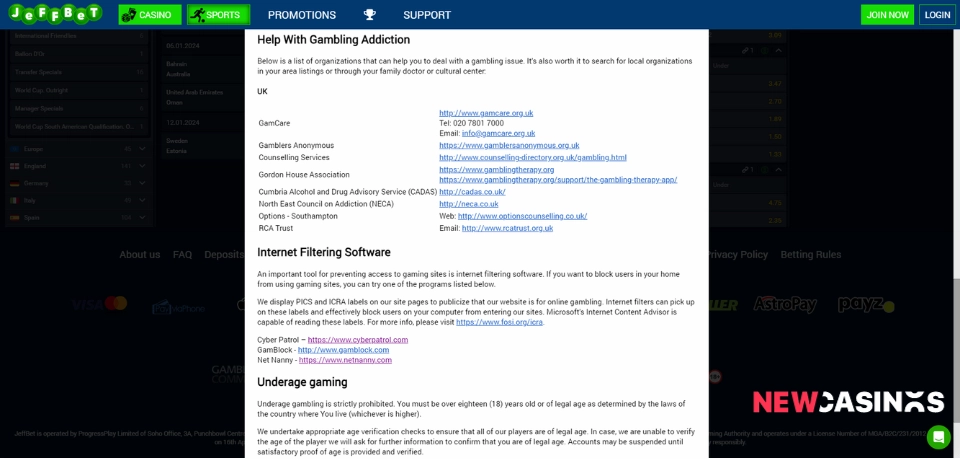 jeffbet responsible gambling tools