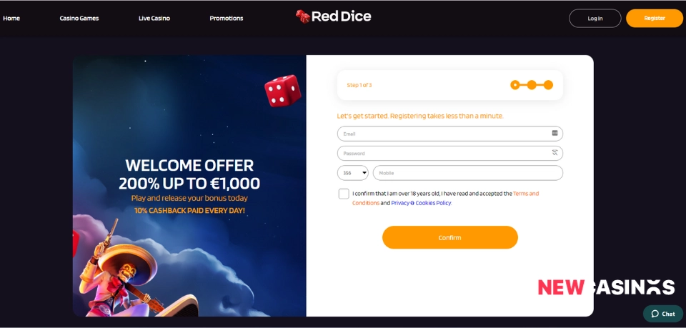 red dice casino registration form