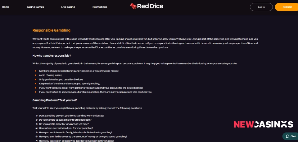 red dice casino responsible gaming