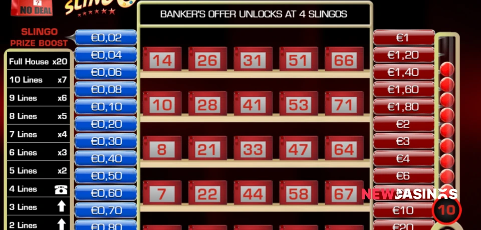 Deal or No Deal Slingo Gameplay