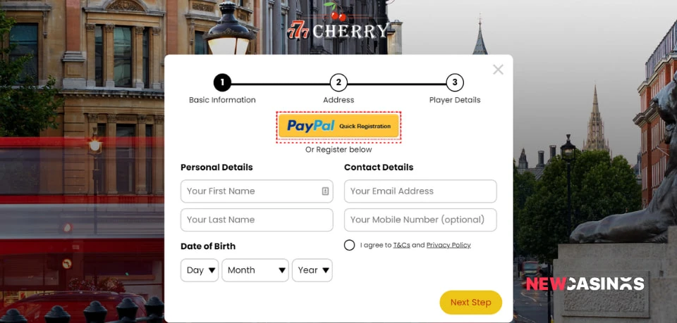 777cherry casino registration form