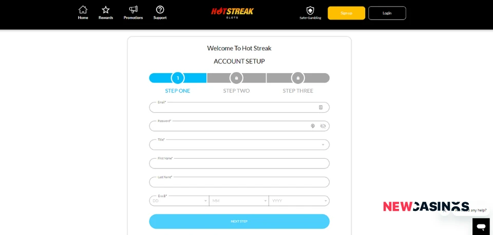 hotstreak slots casino sign up form