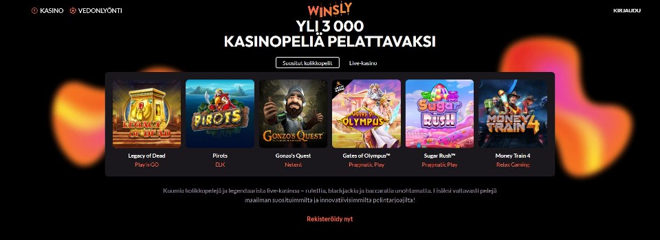 Kuvankaappaus Winsly Casinon peleistä, esillä kuuden suositun peliautomaatin kuvakkeet