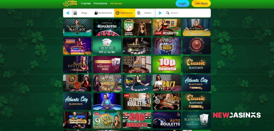 fortune games table games & live casino