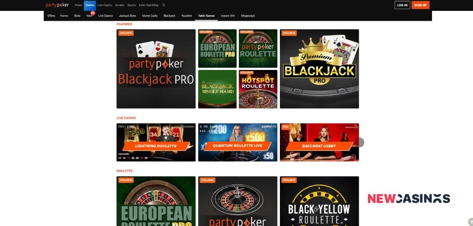 party poker casino games