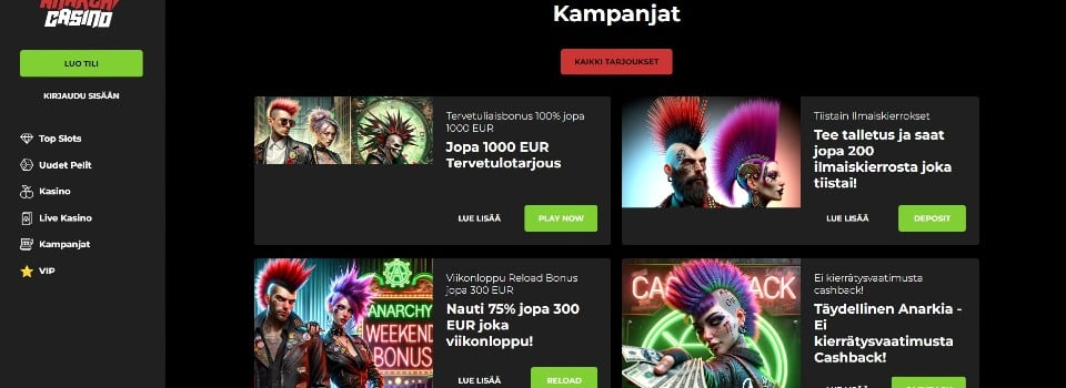 Kuvankaappaus Anarchy Casinon tarjouksista