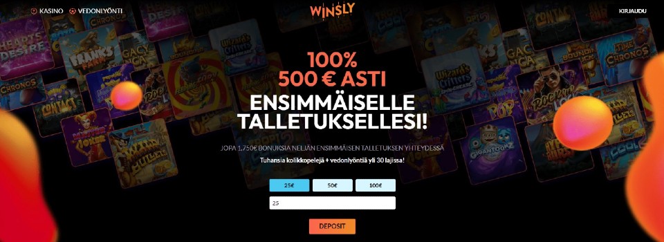 Kuvankaappaus Winsly Casinon tervetuliaisbonuksesta