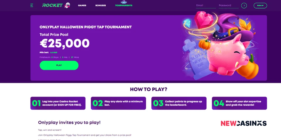 casinorocket onlypay halloween piggy tap tournament