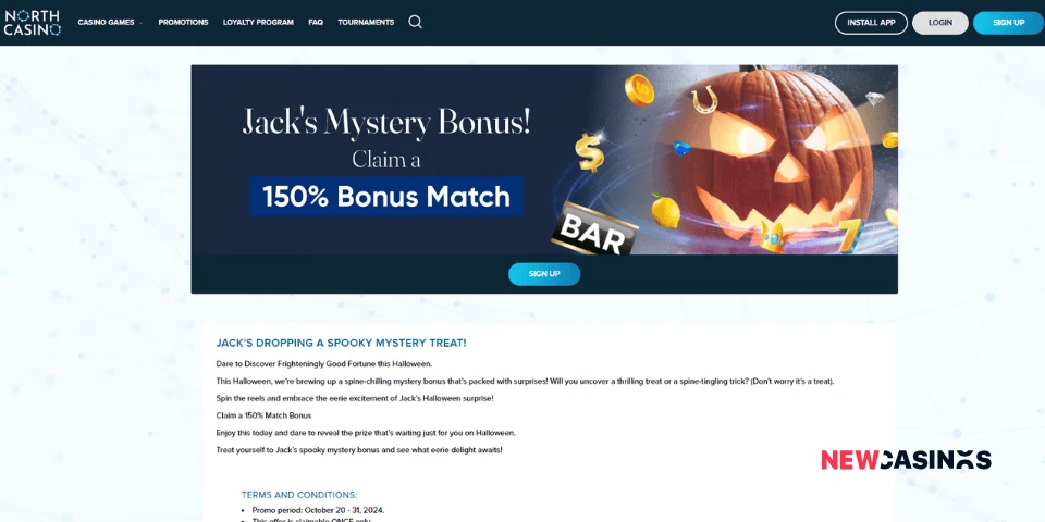 north casino 150% halloween match bonus