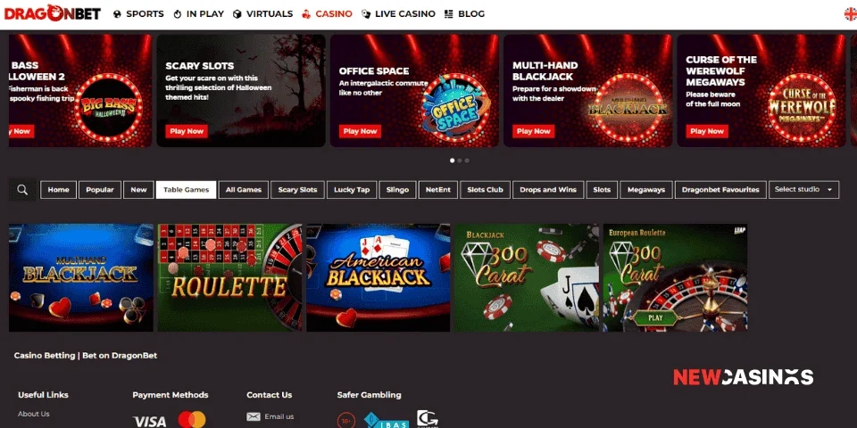 a screenshot od dragonbet's table game lobby