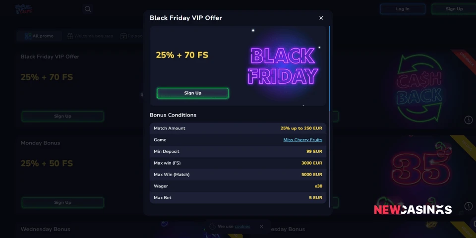 7bit casino black friday vip offer 25% + 70 free spins