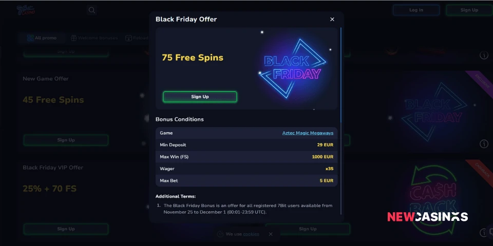 7bit casino black friday offer 75 free spins