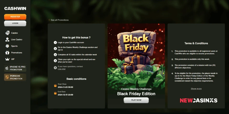cashwin casino weekly challenge black friday edition