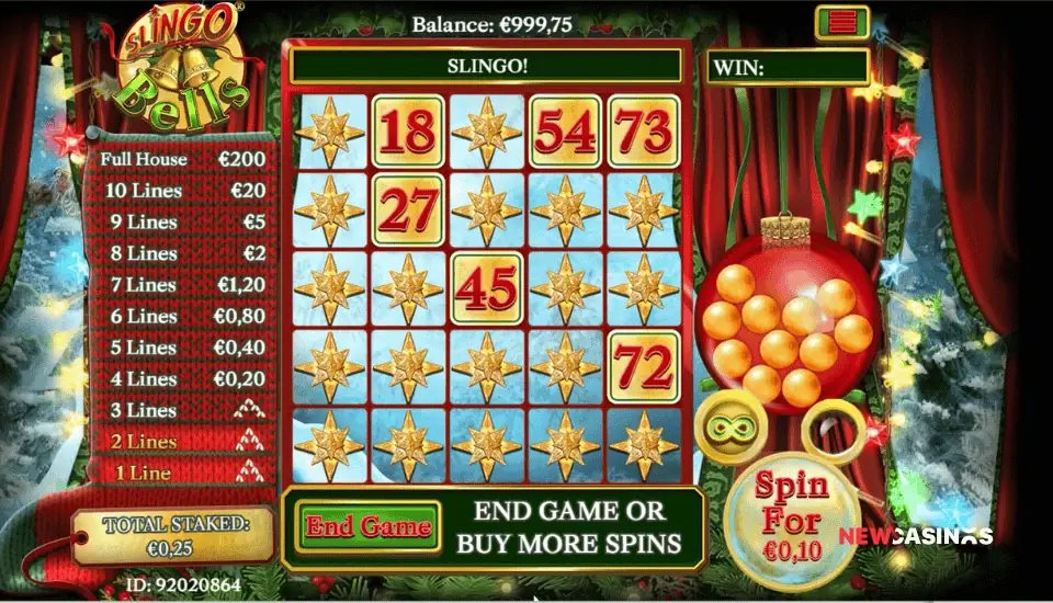 screenshot of slingo bells end of gameplay