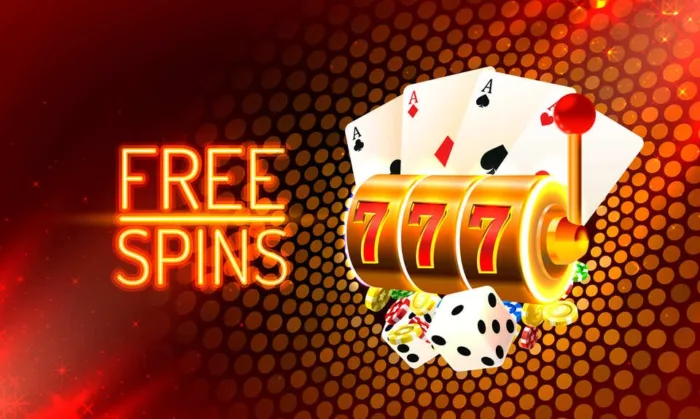 Free Spins graphic showing dice, cards and a spins wheel