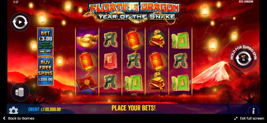 screenshot of floating dragon year of the snake gameplay