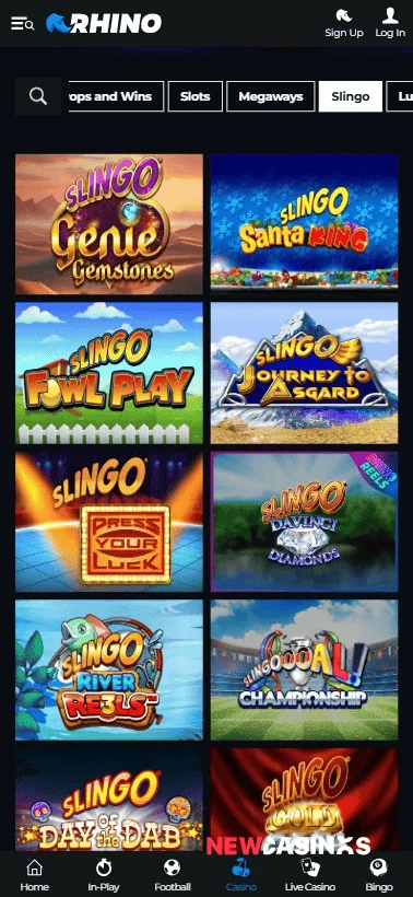 screenshot of rhinobet casino on mobile
