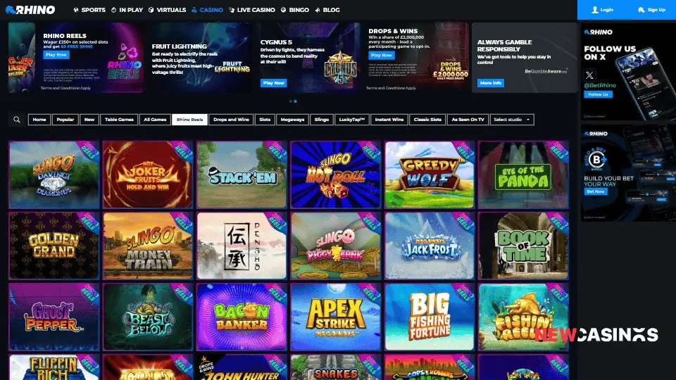 screenshot of rhinobet rhinoreels