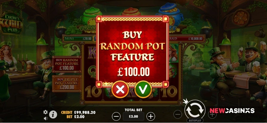 screenshot of lucky's wild pub random pot feature