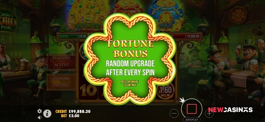 screenshot of lucky's wild pub fortune bonus