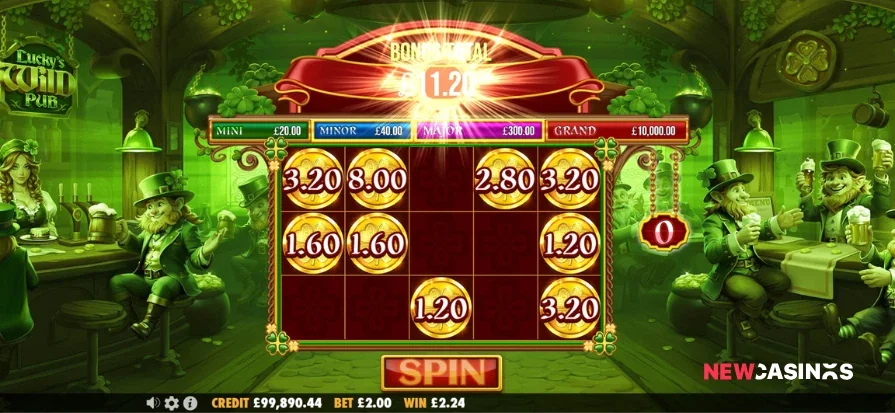 screenshot of lucky's wild pub fortune bonus gameplay