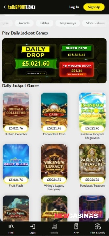 screenshot of talksport bet casino on mobile