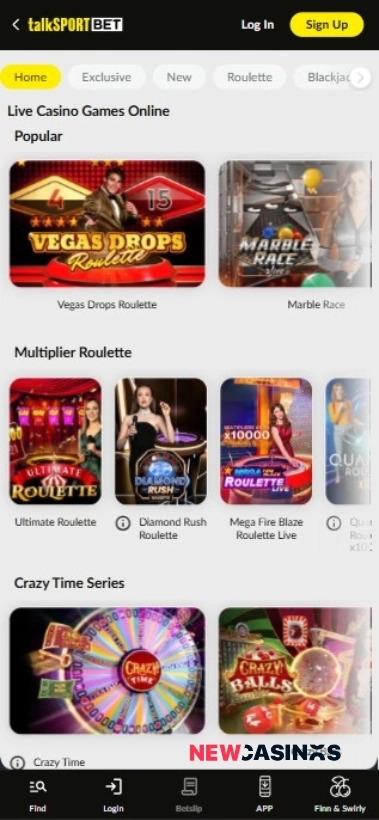 screenshot of talksport bet casino on mobile