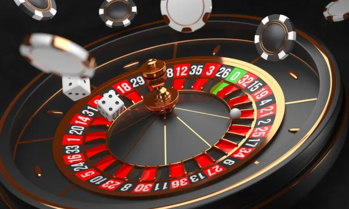 Luxury Casino roulette wheel on black background