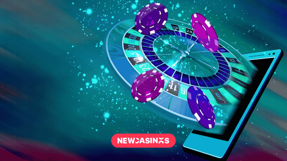 Mobile casino or roulette and casino coins flying out from a mobile