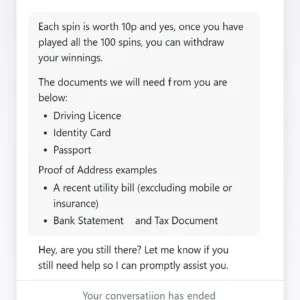 screenshot of midnite casino customer care live chat