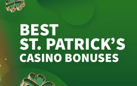green background with irish themed icons floating and the text best st patrick's casino bonuses