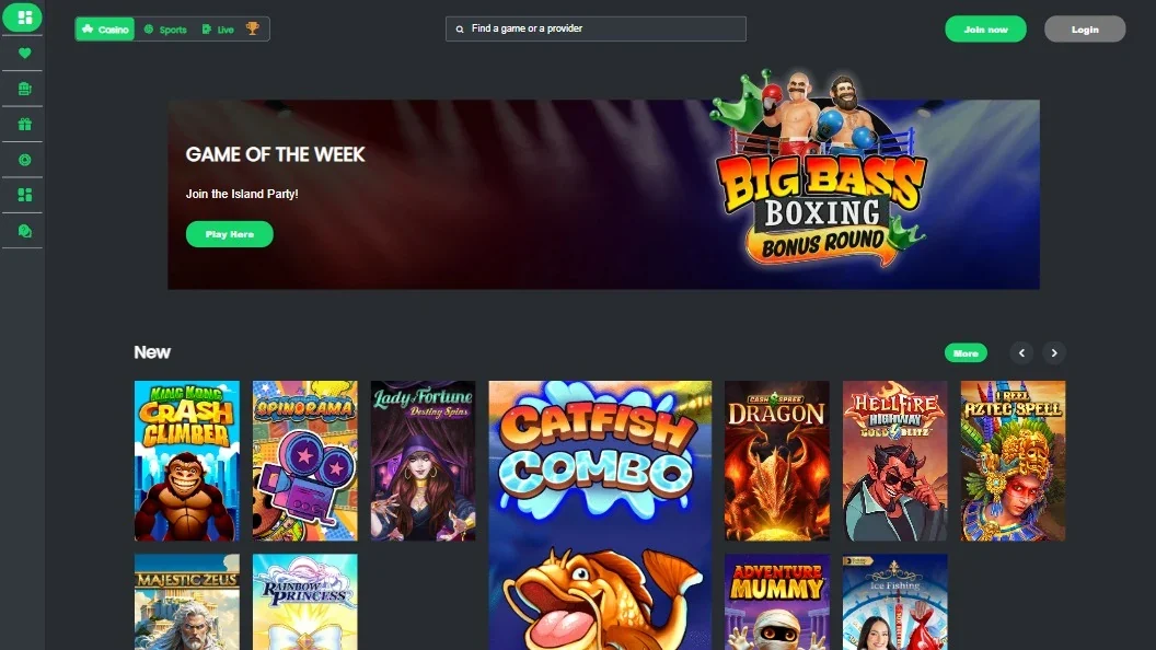 screenshot of casino kings homepage on desktop