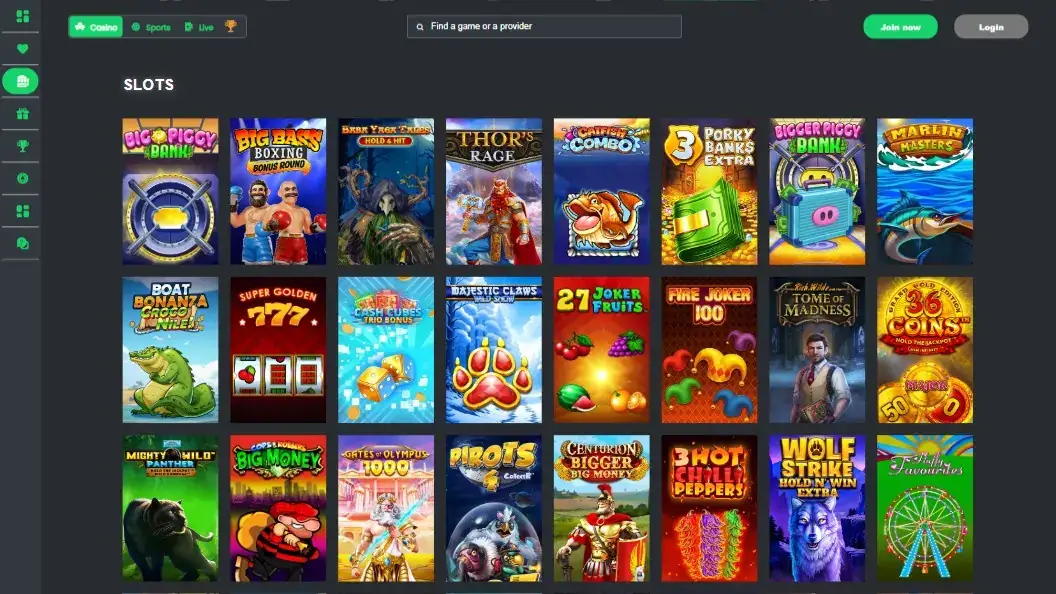 screenshot of casino kings slots section on desktop