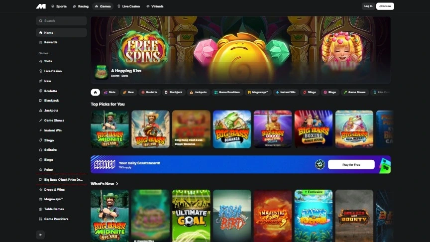 screenshot of midnite casino homepage