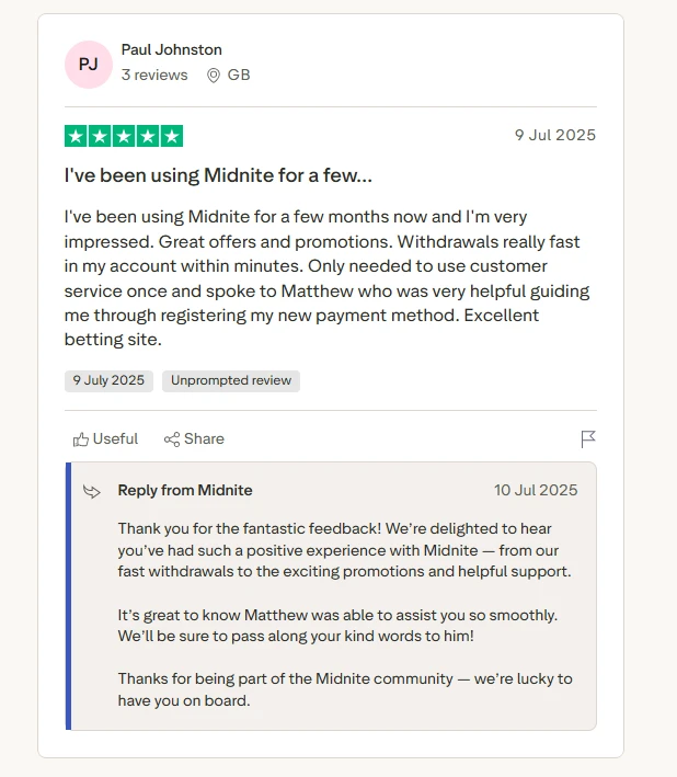 midnite casino trustpilot review form user paul johnston