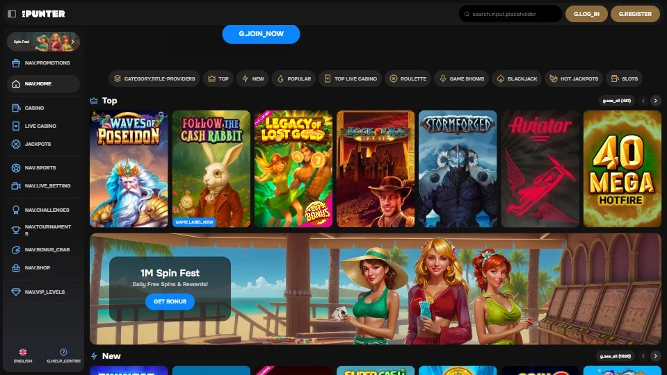 a screenshot of mrpunter casino homepage