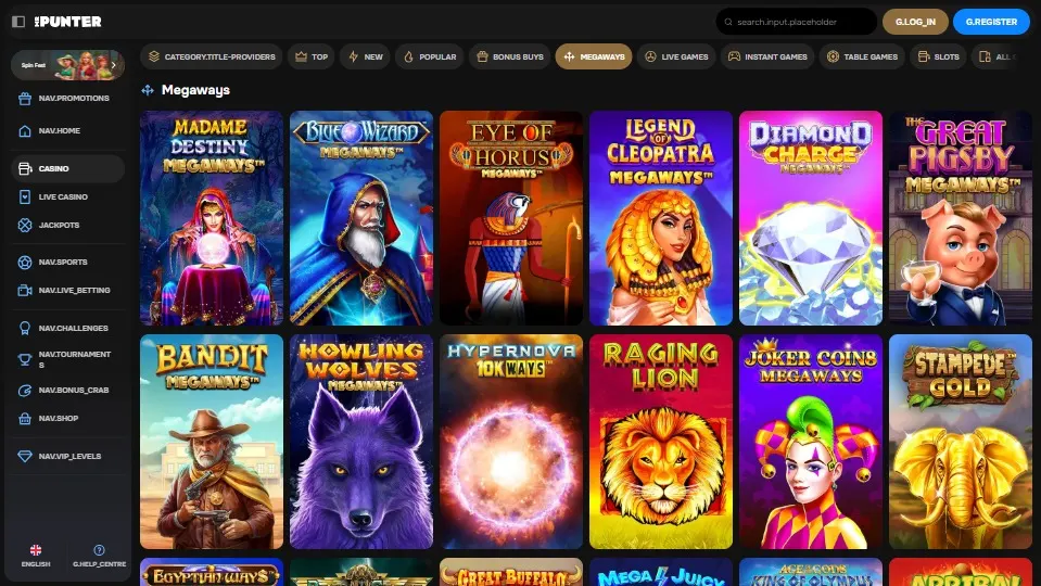 a screenshot of mrpunter casino megaways section