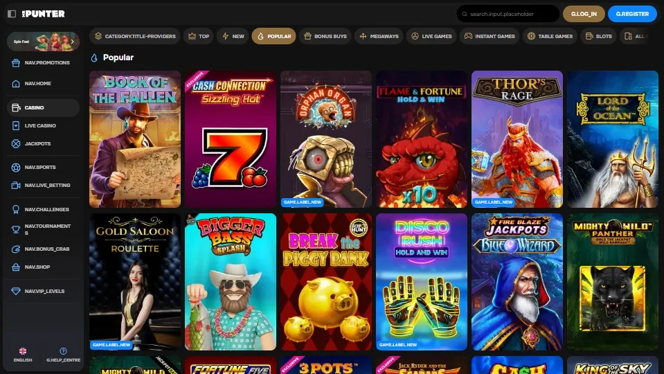a screenshot of mrpunter casino popular games section