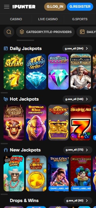 a screenshots of mrpunter casino jackpots section as viewed on mobile
