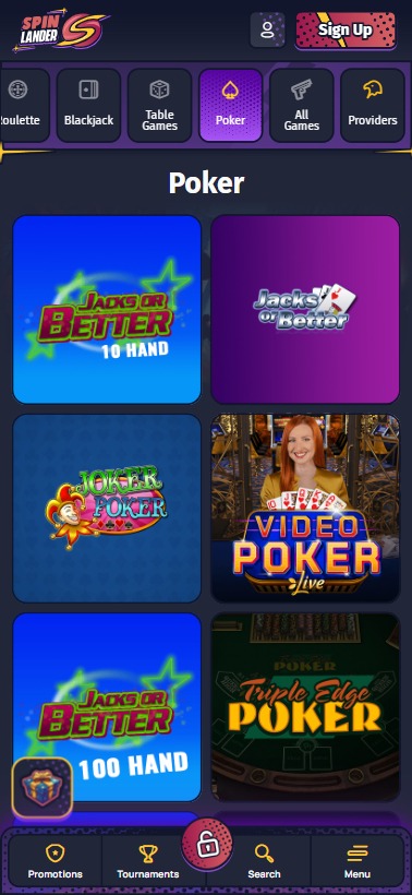 a screenshot of spinlander casino poker on mobile