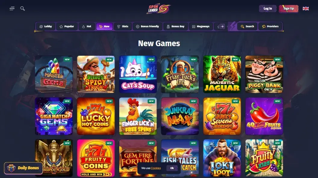 a screenshot of spinlander new games on desktop