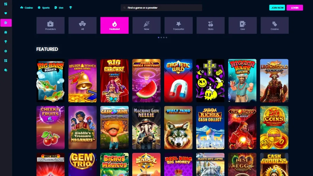 a screenshot of vegas mobile casino featured games