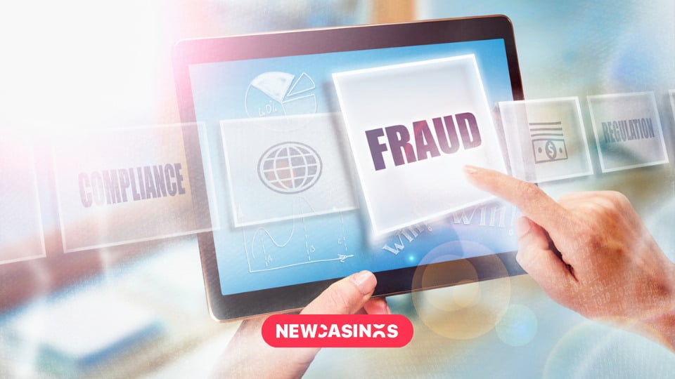 Fraud and compliance graphic, being swiped through on a handheld tablet.