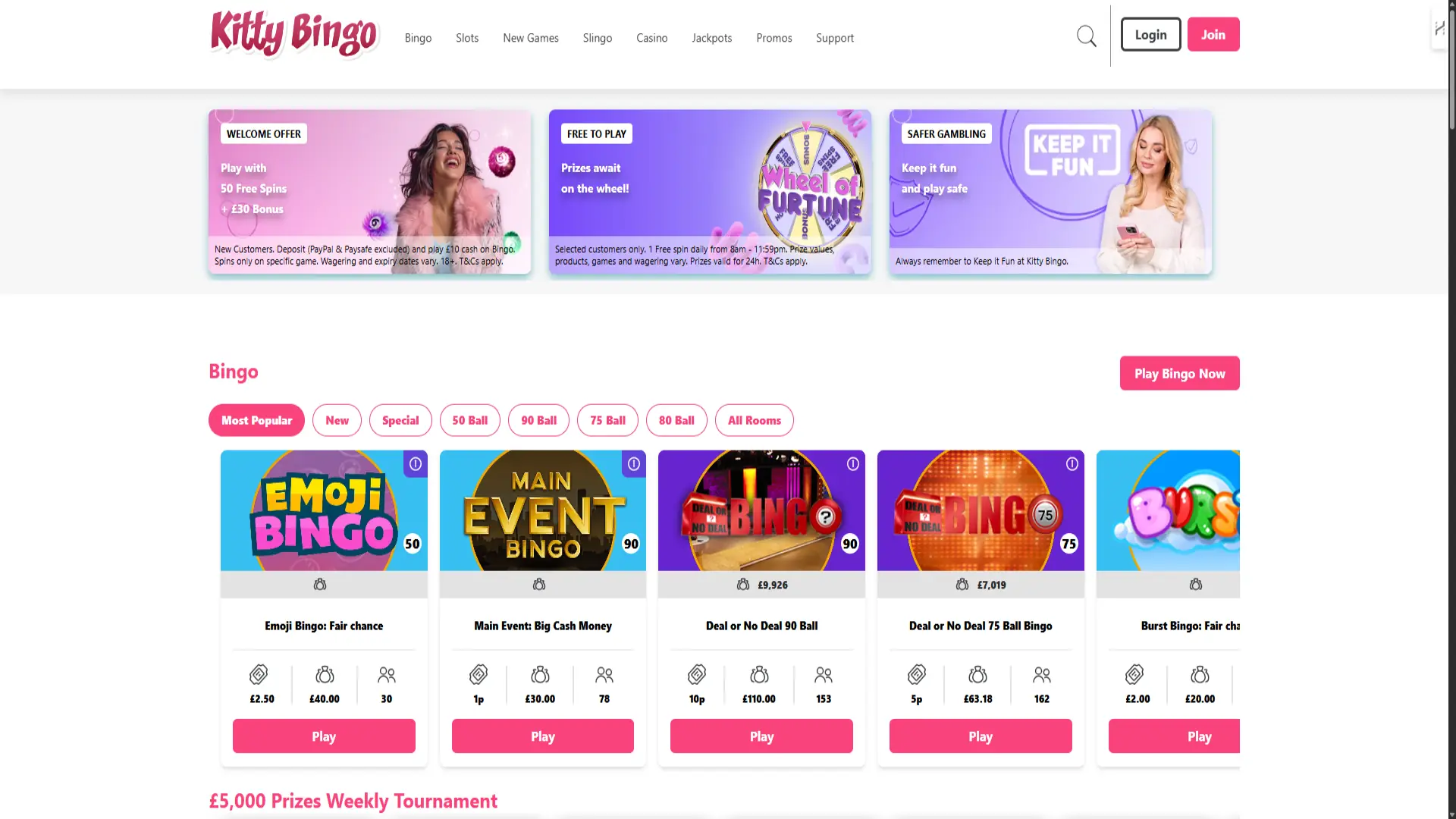 Kitty Bingo homepage