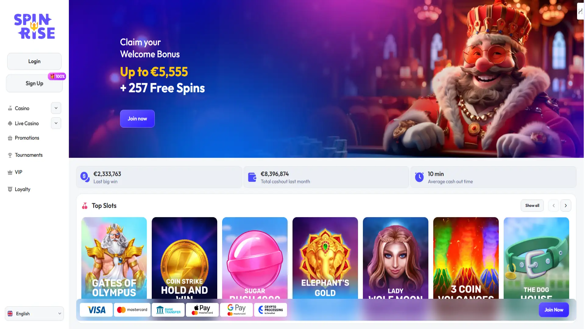 spinrise casino homepage