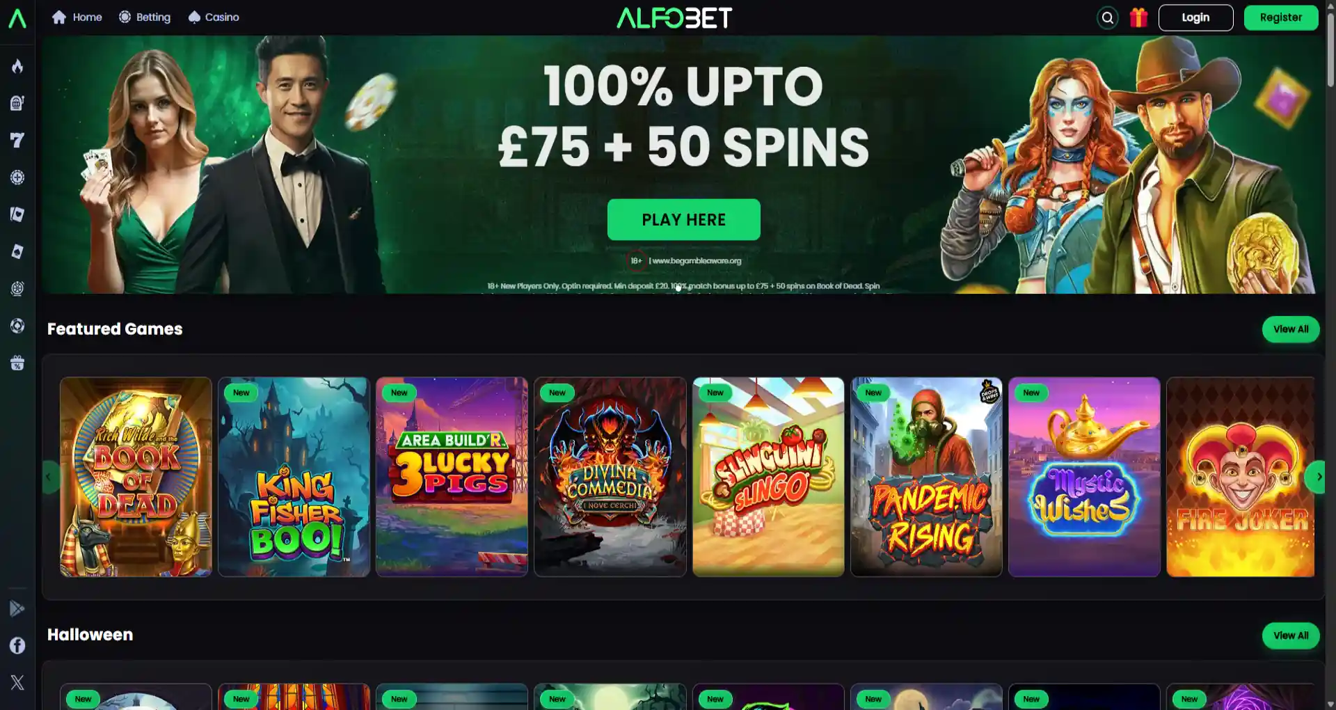 Alfobet casino homepage