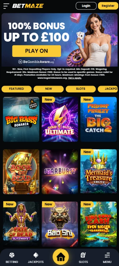 betmaze mobile homepage