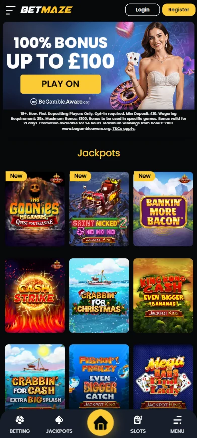 betmaze mobile jackpots page